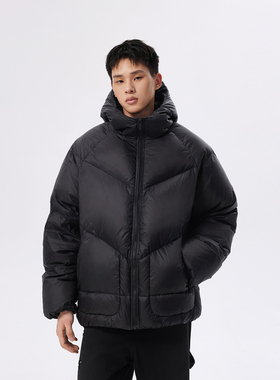 CHINISM丨短款连帽羽绒服男冬季新款黑色加厚保暖男士面包服外套