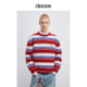 微弹圆领新年上衣 CHINISM 红色条纹绣花毛衣男春季 CXHC11L2008