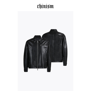 皮衣男士 新款 机车休闲翻领PU皮夹克 黑色皮衣外套男秋季 CHINISM
