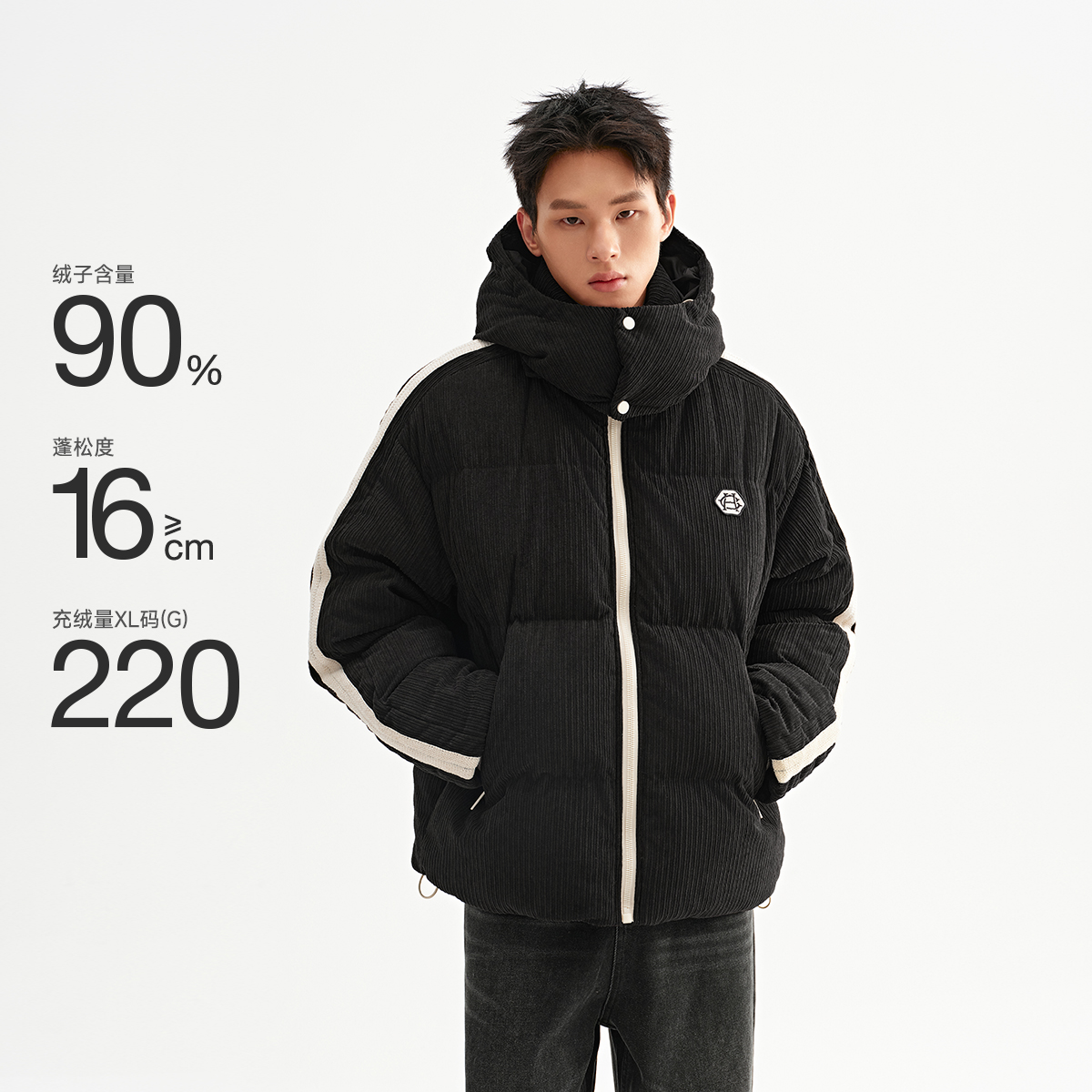 CHINISM赤尘灯芯绒连帽羽绒服男