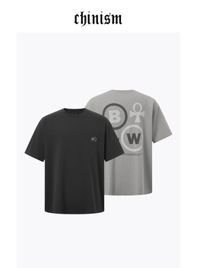 CHINISM丨灰色背后印花短袖男夏季新款男士纯棉t恤/CXQB27H2136