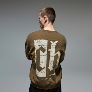 复古休闲套头上衣 新款 CHINISM CH重磅斑驳印花圆领卫衣男秋季