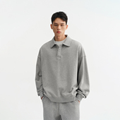 灰色Polo领卫衣男秋季 复古男士 宽松美式 CHINISM 翻领长袖 上衣