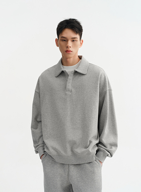 CHINISM丨灰色Polo领卫衣男秋季复古男士宽松美式翻领长袖上衣