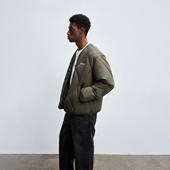 CHINISM 夹克无领外套 美式 轻薄菱形格短款 白鸭绒羽绒服男冬季