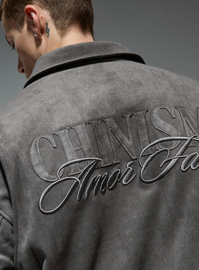 CHINISM丨仿麂皮工装外套男秋季美式贴布绣翻领男士加厚复古夹克