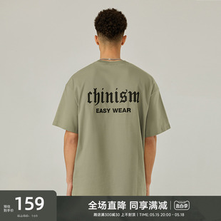 潮牌夏季 CHINISM T恤男潮流宽松美式 CH字母短袖 休闲男生水洗半袖