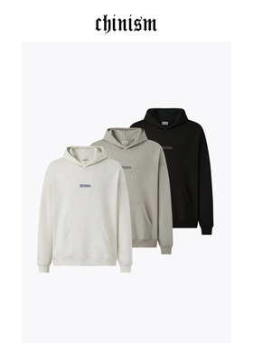 CHINISM丨重磅395G撞色刺绣宽松连帽卫衣男秋季男士宽松通勤帽衫