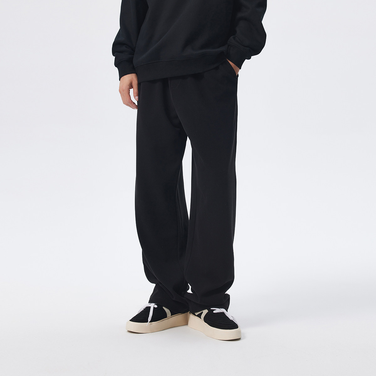 CHINISM丨黑色华夫格裤子男直筒休闲裤男士休闲垂感运动卫裤,男装,卫裤,淘宝优惠券,粉丝福利购,淘宝优惠卷