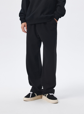 CHINISM丨黑色华夫格裤子男直筒休闲裤男士休闲垂感运动卫裤