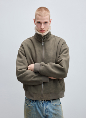 CHINISM丨皮毛一体仿麂皮棉服男冬季毛领棉衣加厚保暖羊羔绒外套