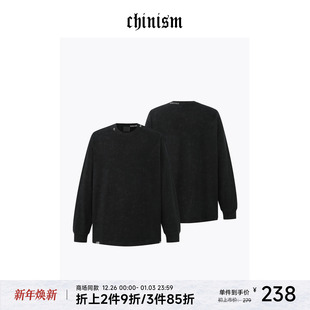 黑色复古做旧上衣 T恤男秋季 CXHA33I5005 重磅水洗长袖 CHINISM