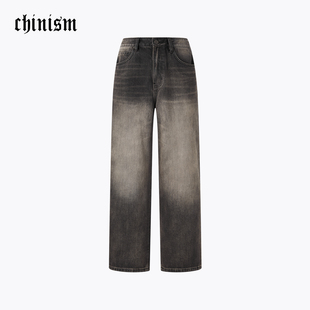 CXHB44N6049 男秋冬宽松通勤直筒裤 CHINISM 猫须水洗牛仔长裤