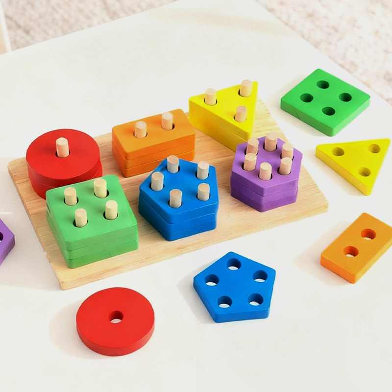 早教益智玩具0-3岁幼儿启蒙积木拼装配对益智教具几何形状六套柱