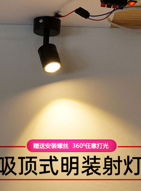 黑色led明装小射灯3W免开孔天花灯背景墙壁画可调吸顶低压12伏24V