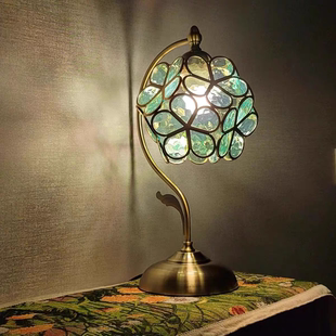 复古蒂凡尼花瓣台灯中古风玻璃卧室床头灯老上海民国风结婚长明灯