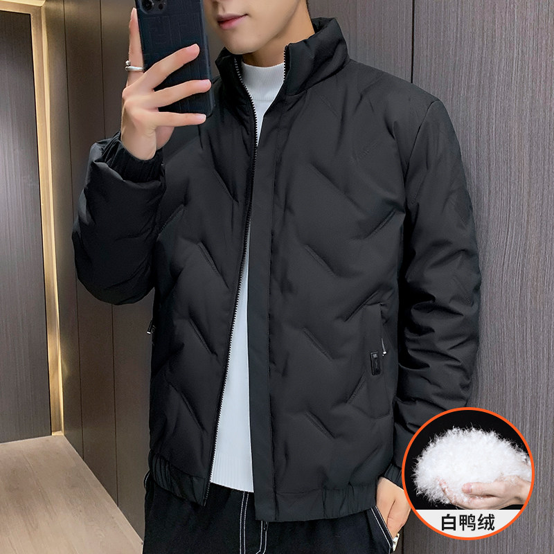 啄木鸟羽绒服男士冬季短款立领保暖休闲菱形无帽白鸭绒