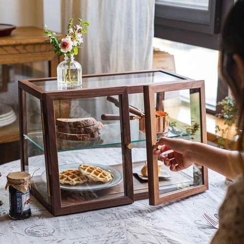 日式烘焙展示柜客厅实木透明柜茶杯子储物柜玩具手办陈列收纳柜子
