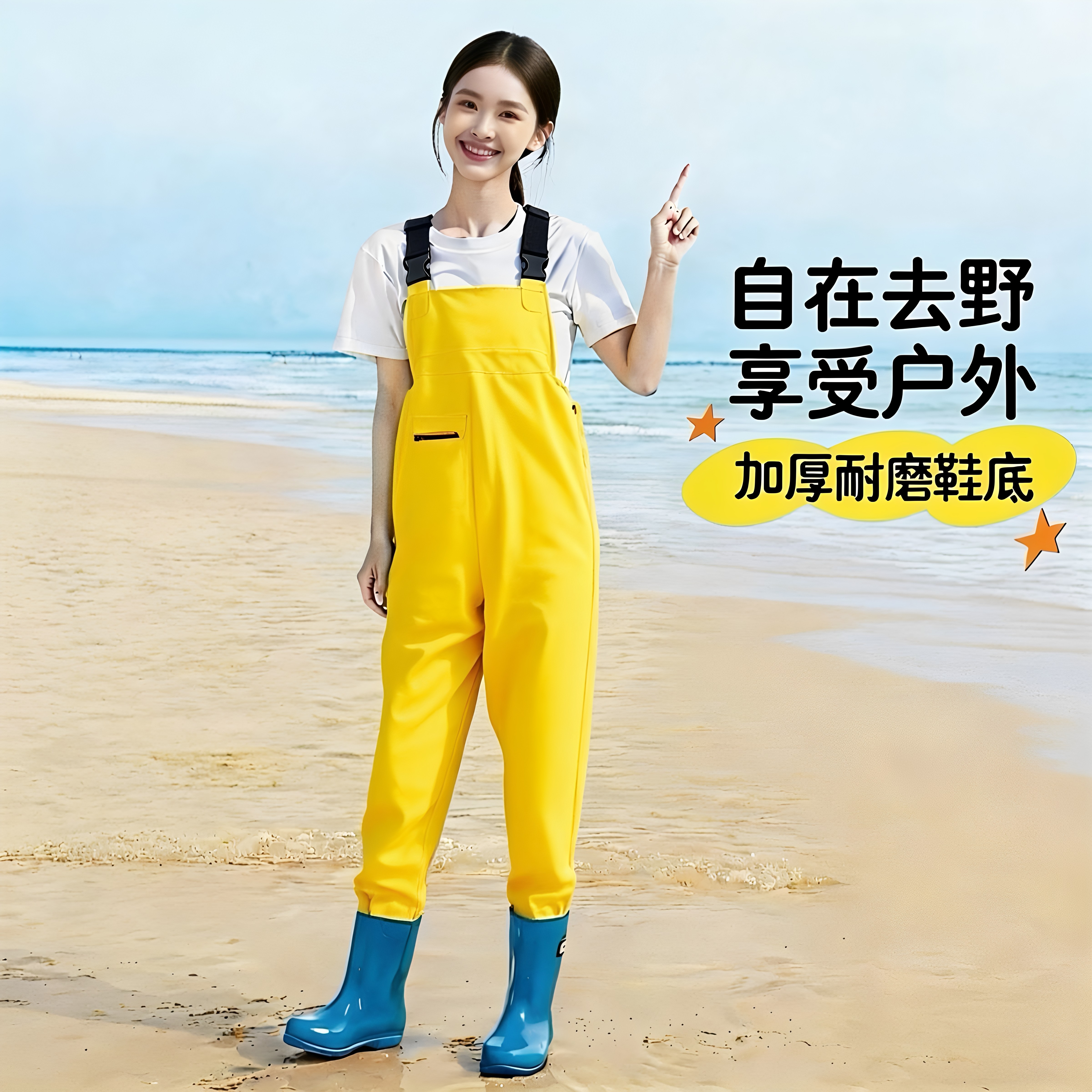 女士专用轻便下水防水赶海连体玩水衣服防滑涉水雨鞋沙滩抓鱼雨裤