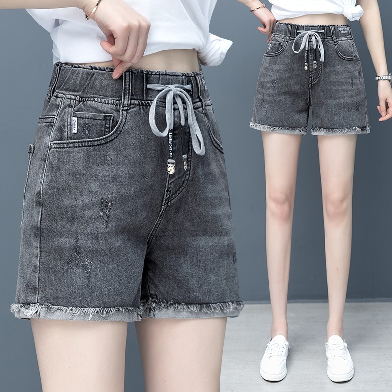9elipzi久利诗官方旗舰店官网烟灰色薄款牛仔短裤以纯色女夏季202