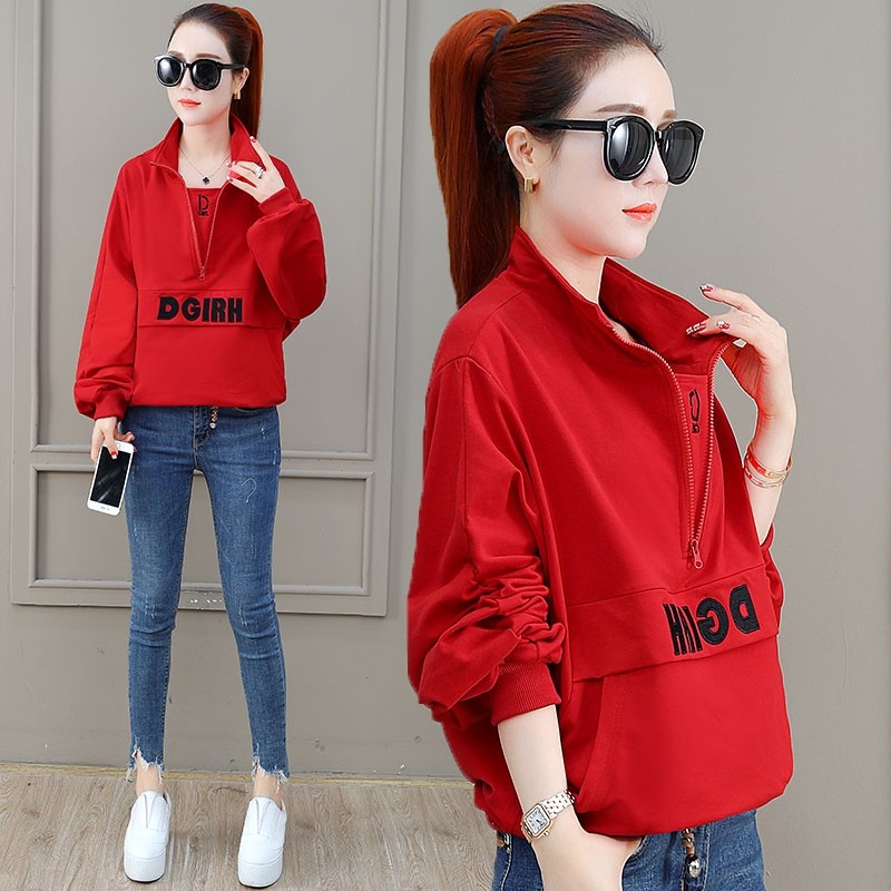 久利诗官方旗舰店铺官网立领半拉链中以纯色女装长款卫衣女春秋薄