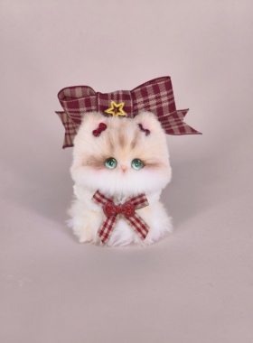 【圣诞金渐层】原创设计绿眼猫咪摆件成品小猫玩具车挂件猫包挂