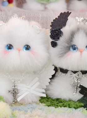 【黑白天使】原创设计CP系列摆件成品猫咪玩具车挂件猫包挂