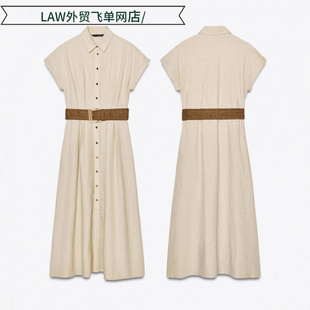 neck party Sexy 配腰带褶皱迷笛时尚 deep dress翻领短袖 satin