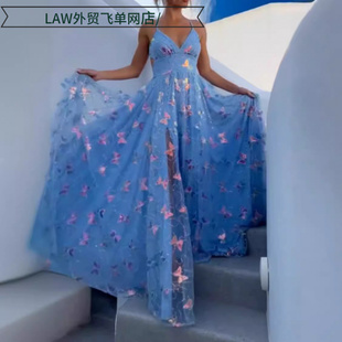 deep neck party 绑带小拖尾吊 Sexy dress晚礼服女热销款 satin