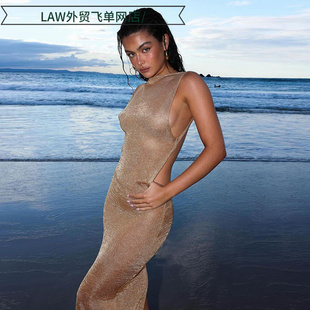 slim dress性感大露背修身 fit lace 长裙纯色开 sleeveless Sexy