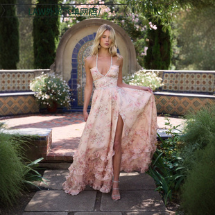 neck party Sexy 优雅连衣裙印花修身 deep dress春夏爆款 satin