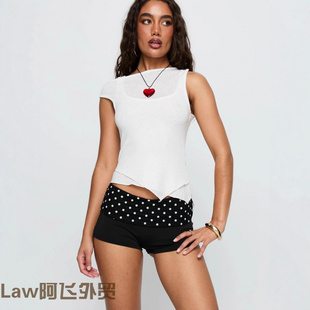 women long sleeved 美 Lace shirt辣妹波点翻腰头撞色短裤 sexy