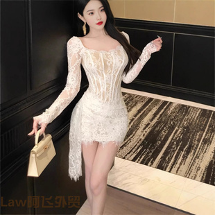 strapless Flattering print floral dress纯欲辣妹性感蕾丝 sexy