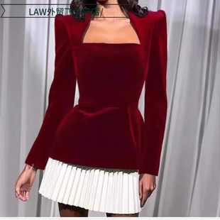 deep top Sexy dress现货实拍爆款 camisole ball 方领拼 sequin