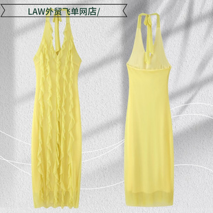 satin party deep neck dress纯色性感挂脖露背连衣裙 Sexy