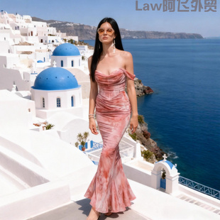 vacation dress蓝盈莹同款 floral lace 裙高级感度假 print Sexy