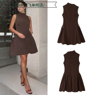 neck 斜肩金属装 satin 饰短连衣 无袖 deep dress时尚 Sexy party