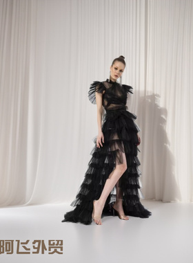 Flattering sexy floral print strapless dress现货供应飘逸网纱