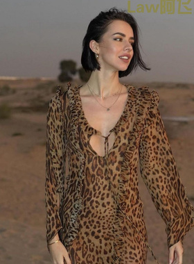 Sexy backless slim women's satin dress长裙荷叶边前开叉长袖裙