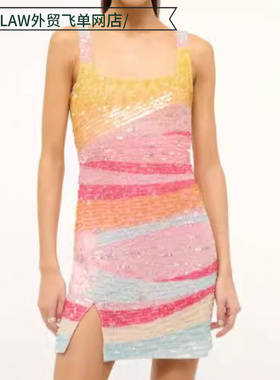 Sexy satin deep V-neck party dress爆款时尚性感包臀露背吊带珠