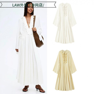 satin party deep neck dress自制洋气时髦休闲荷叶边绑带 Sexy