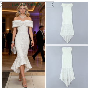 deep neck party 派对晚礼服可拆卸假毛领 Sexy dress冬季 satin