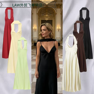 neck party Sexy 薄围巾饰丝缎质感长款 deep dress时尚 连 satin