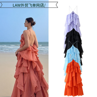 neck party Sexy 挂脖时尚 deep dress性感露肩背袖 多层次 satin