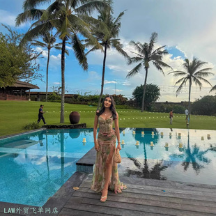 blocking long sexy casual dressHELJ17吊带褶皱 vacation Color