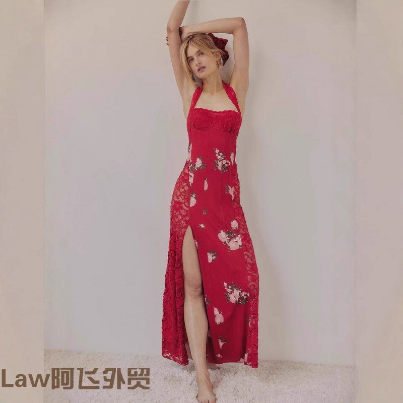 Lace sexy casual draped satin vest蕾丝露背肩带拼接开衩花色长,女士内衣/男士内衣/家居服,肩带,淘宝优惠券,粉丝福利购,淘宝优惠卷