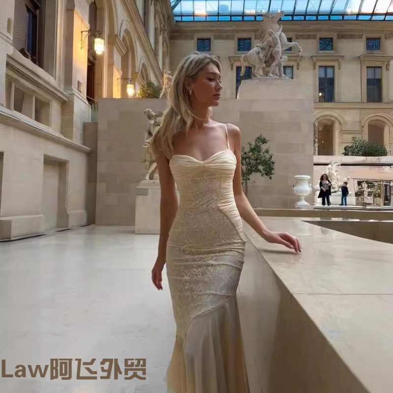 Lace-cutsexysatinprintdress爆