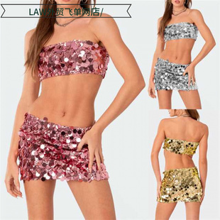 deep top Sexy dress大小不规则亮片时尚 camisole ball sequin