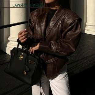 Cotton Thermal Coat百搭复古仿皮夹克外套系带领皮 Casual Sexy