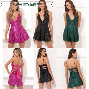 deep top Sexy dress时尚 camisole ball 性感吊带亮片蝴 sequin
